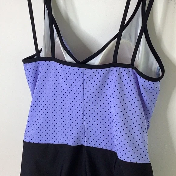 Trimshaper Purple and Black One Piece Polka Dot Swimsuit with V-Neckline - Picture 4 of 10